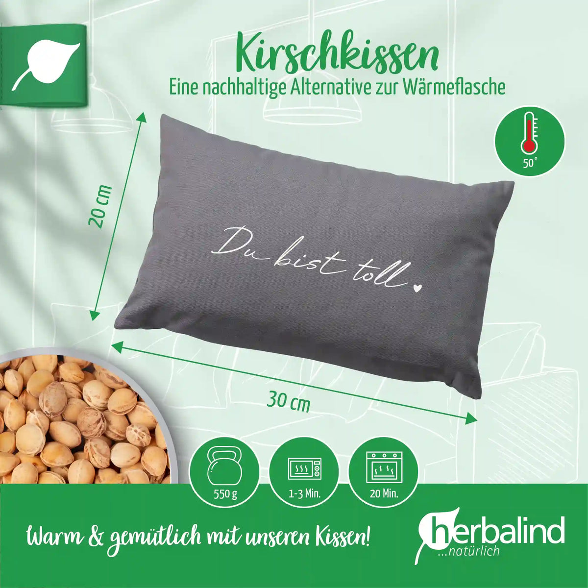 Waermekissen, Du bist toll, anthrazit, Kirschkerne, 20x30cm, 2083_4
