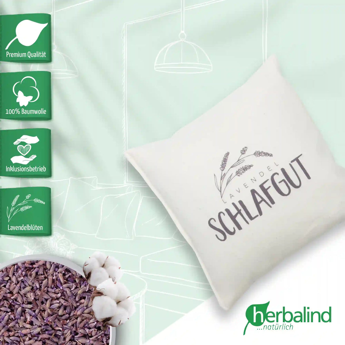 Kraeuterkissen, Schlafgut, natur, Lavendel, 20x20cm, 5033_2
