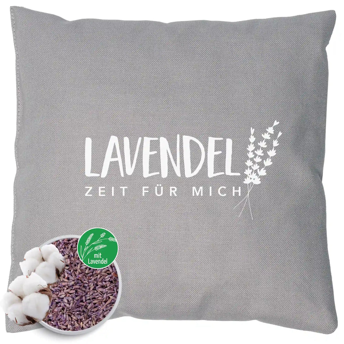 Lavendelkissen 20x20cm "Lavendel - Zeit für mich", Grau