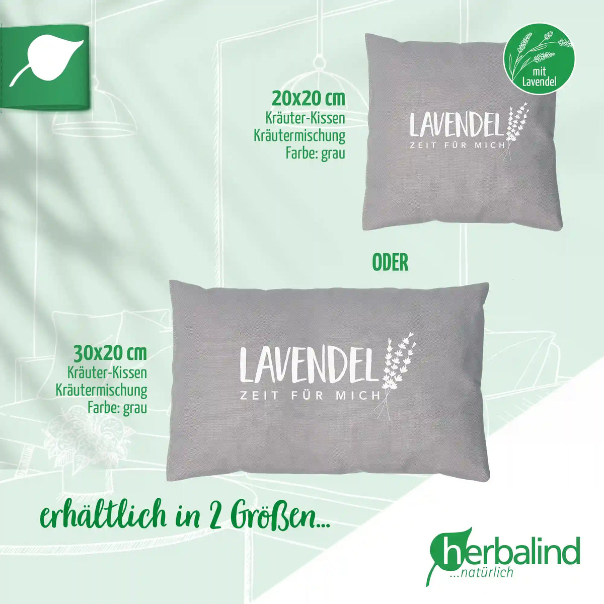 Lavendelkissen 20x30cm, "Lavendel - Zeit für mich", Grau