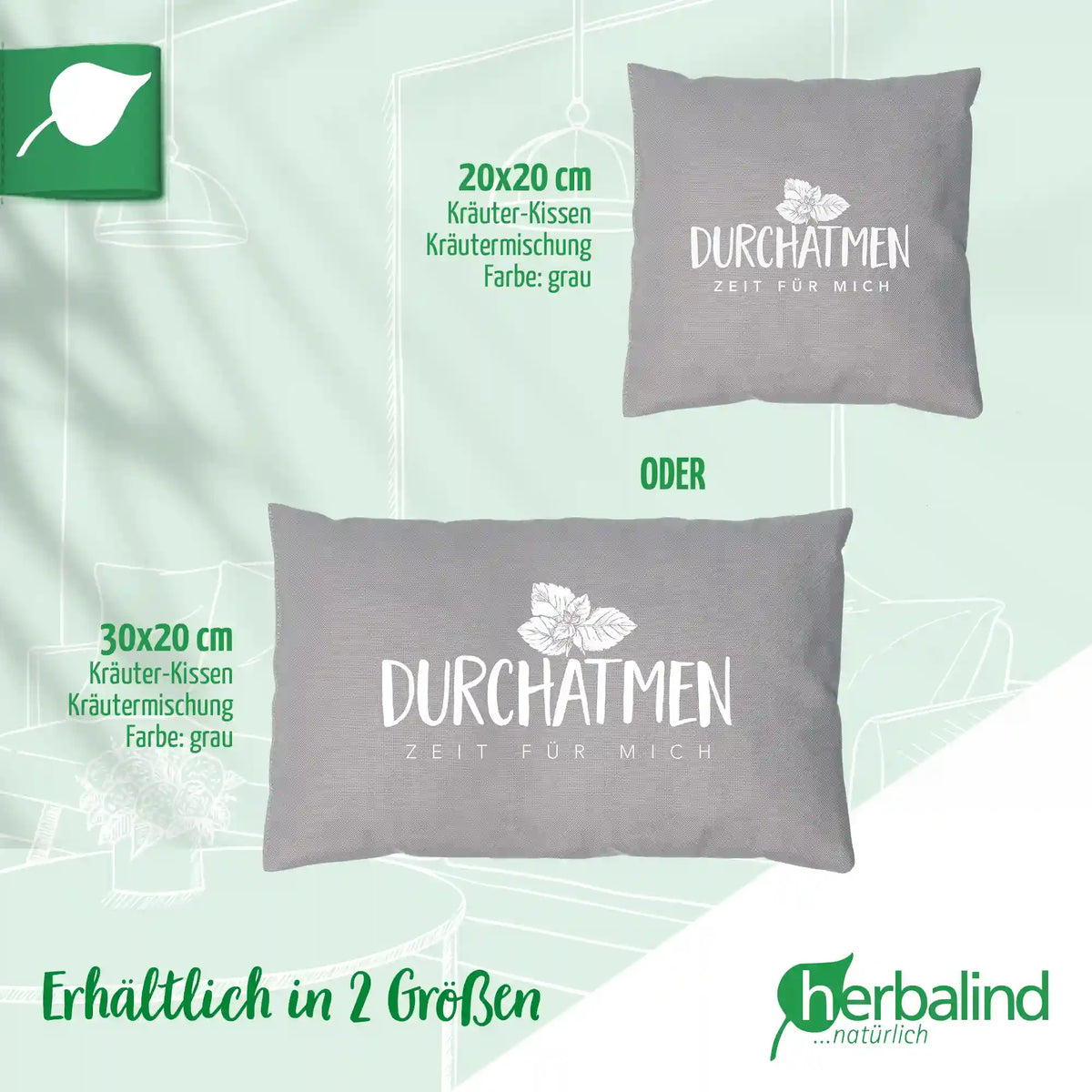 Kräuterkissen 20x30cm, "Durchatmen - Zeit für mich", Grau