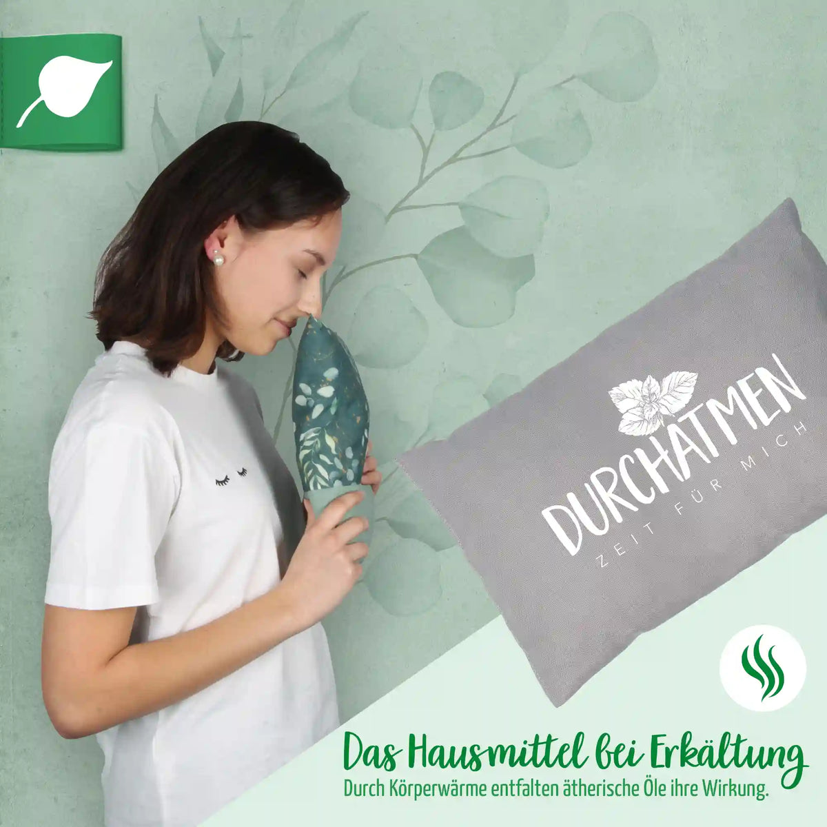 Kräuterkissen 20x30cm, "Durchatmen - Zeit für mich", Grau