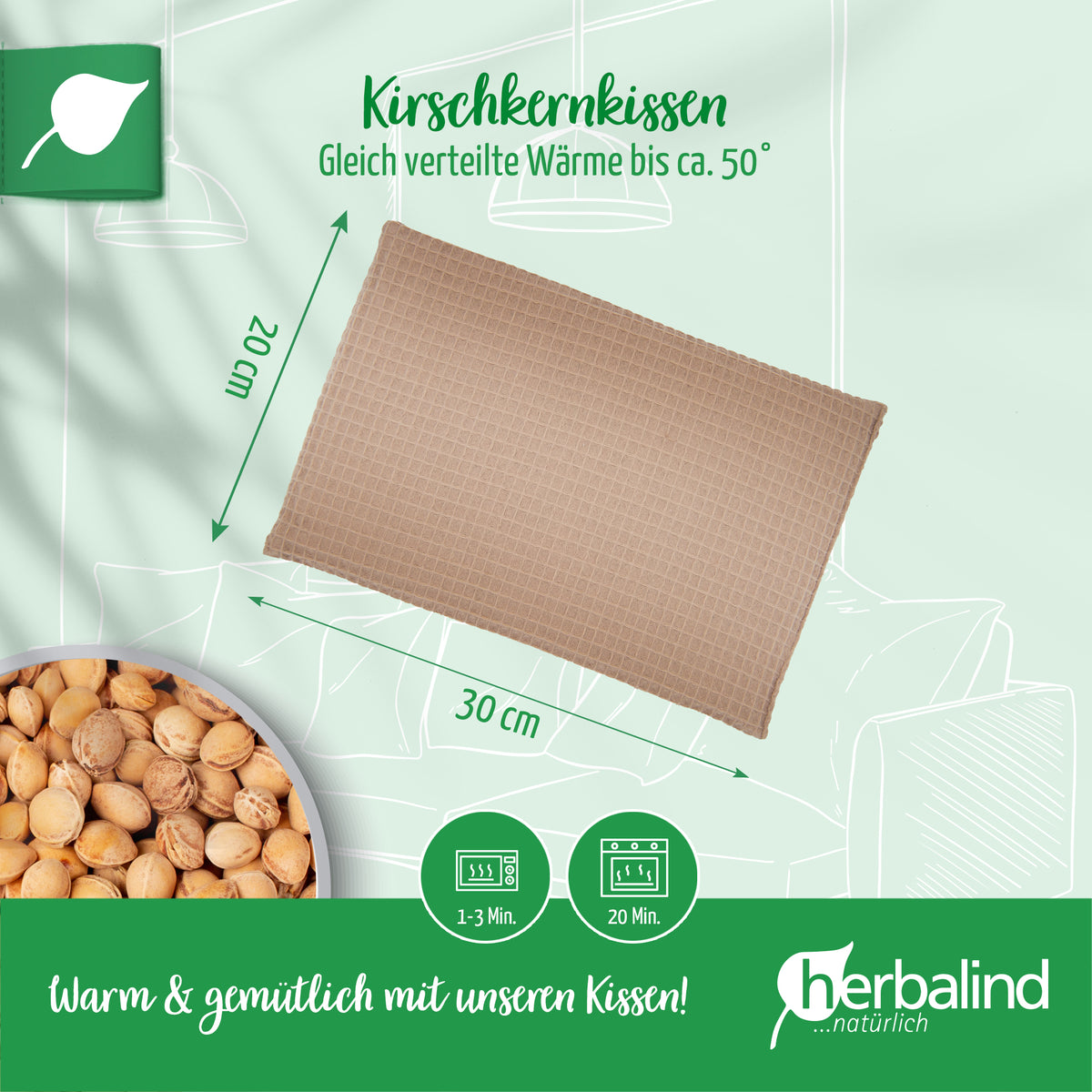 Kirschkernkissen 20x30cm, Waffel-Pique Camel