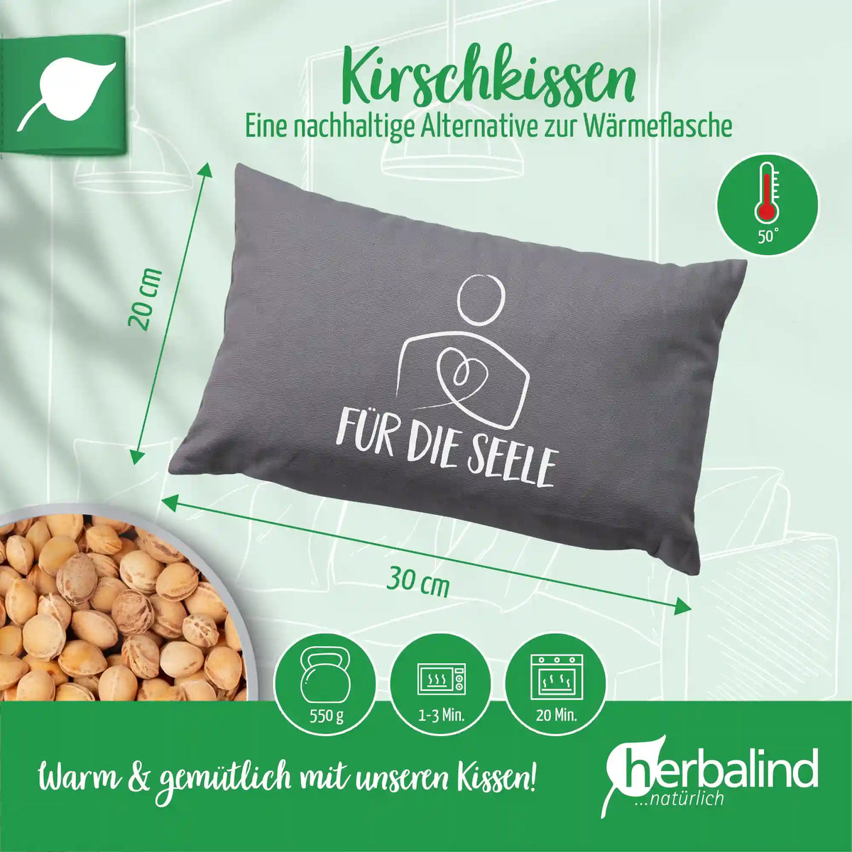 Waermekissen, Fuer die Seele, anthrazit, Kirschkerne, 20x30cm, 2084_4