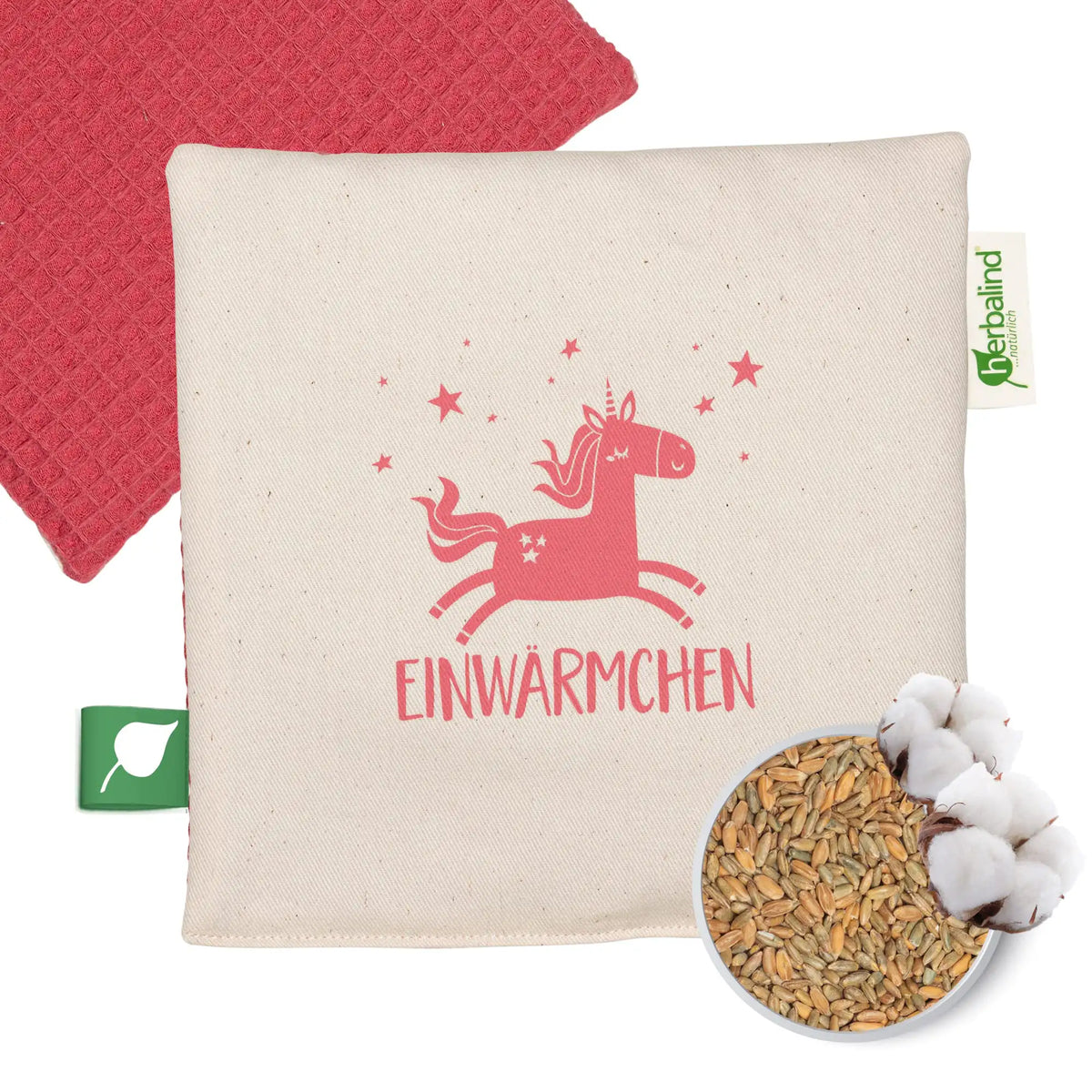 Körnerkissen Kinderkissen 19x19cm, "Einwärmchen", Waffel-Pique Rot