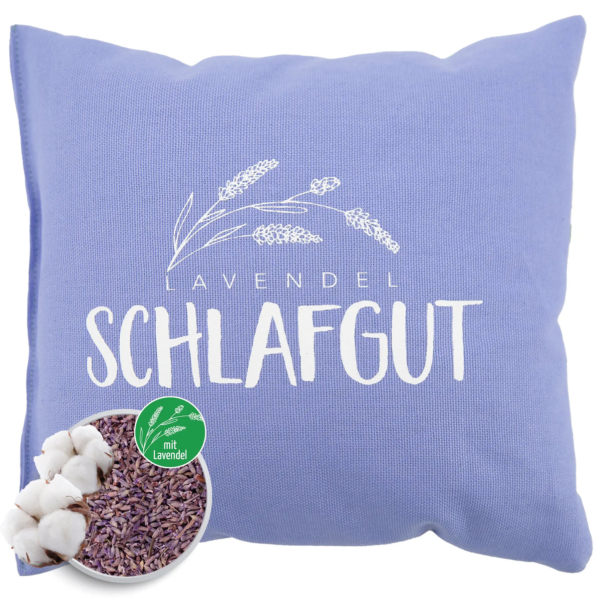 Lavendelkissen 20x20cm, "Schlaf gut", Lavender Blue