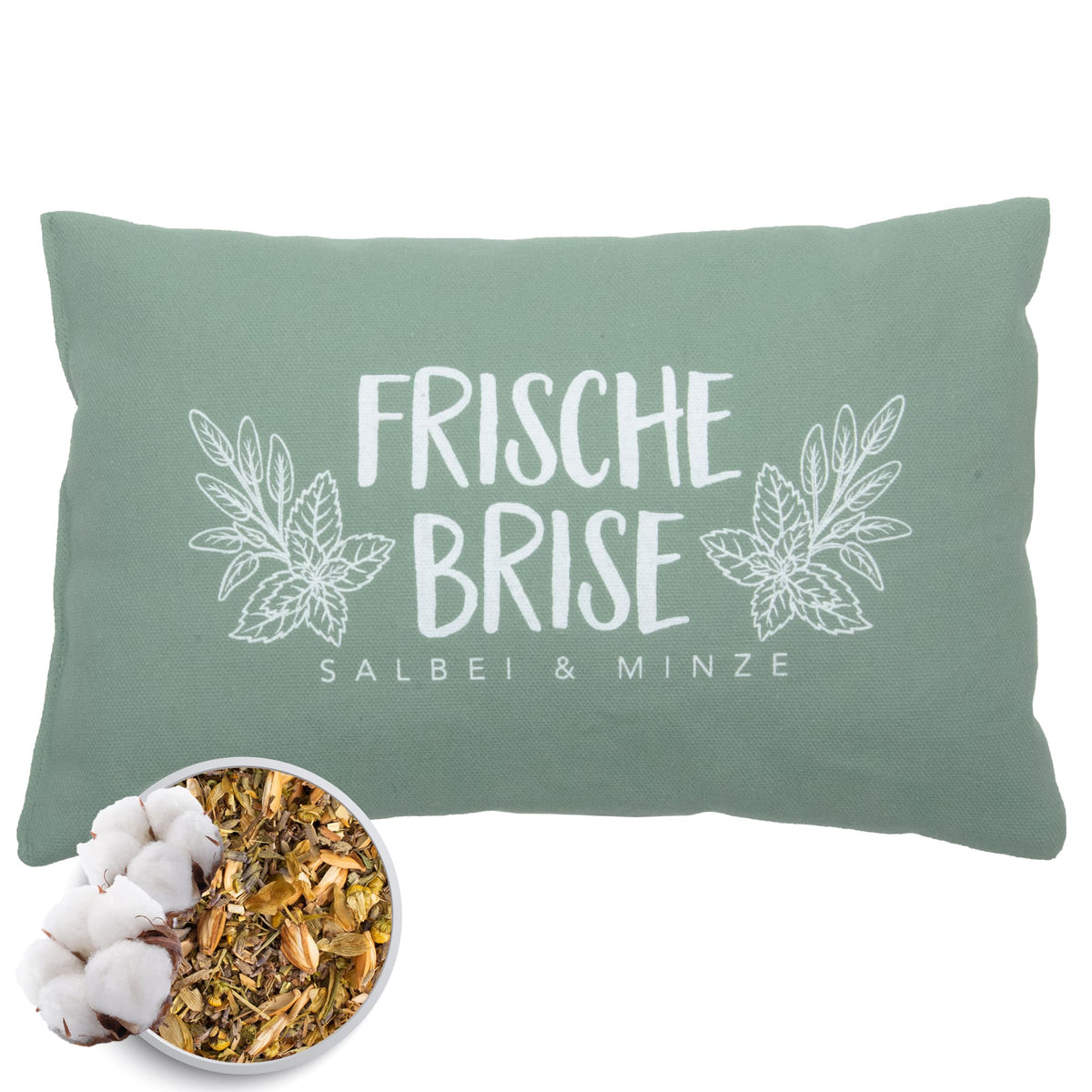 Kräuterkissen 20x30cm, "Frische Brise - Salbei & Minze", Lindgrün