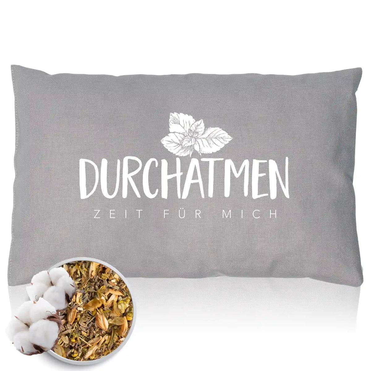 Kräuterkissen 20x30cm, "Durchatmen - Zeit für mich", Grau