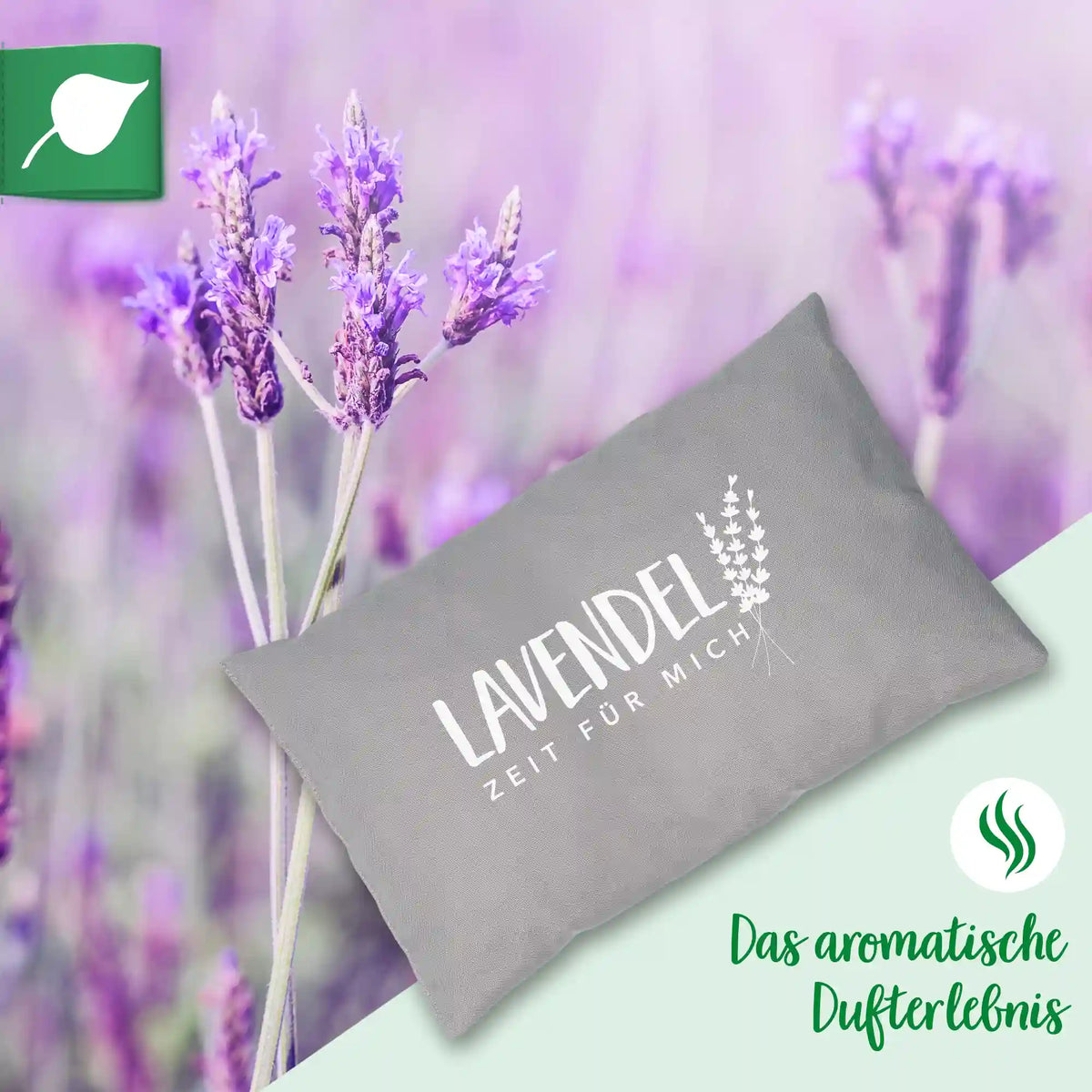 Lavendelkissen 20x30cm, "Lavendel - Zeit für mich", Grau