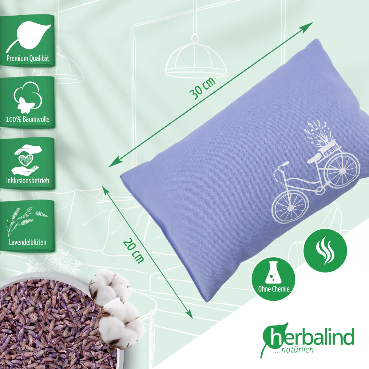 Lavendelkissen 20x30cm, "Fahrrad", Lavender Blue