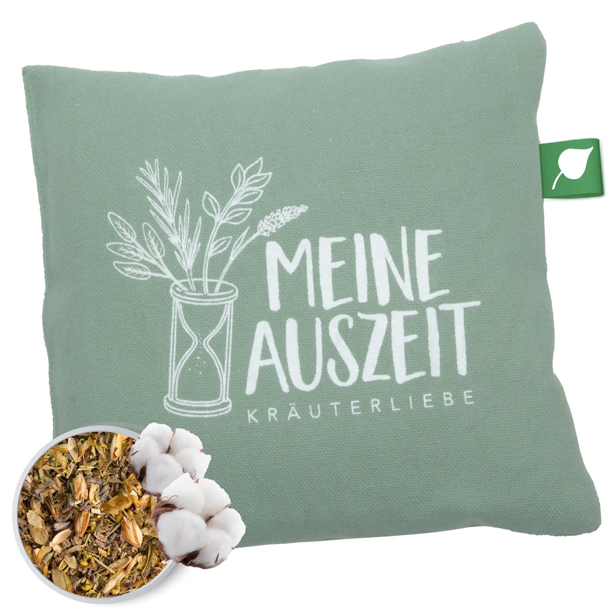 Kräuterkissen 20x20cm, "Meine Auszeit - Salbei & Minze", Lindgrün