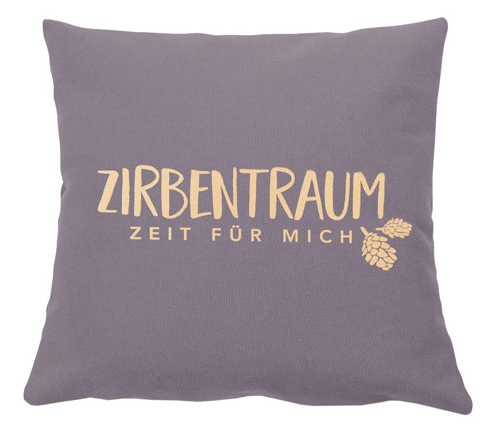 Zirbenkissen 40x40cm, "Zirbentraum - Zeit für mich", Anthrazit
