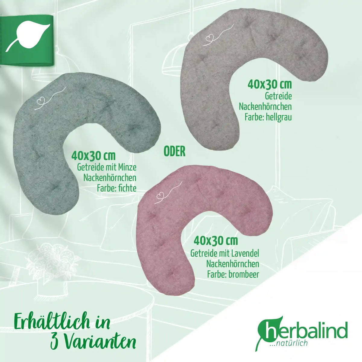 Waermekissen, Nackenhoernchen, Flanell fichte, Koerner, Getreide mit Minze, 30x40cm, 4065_5