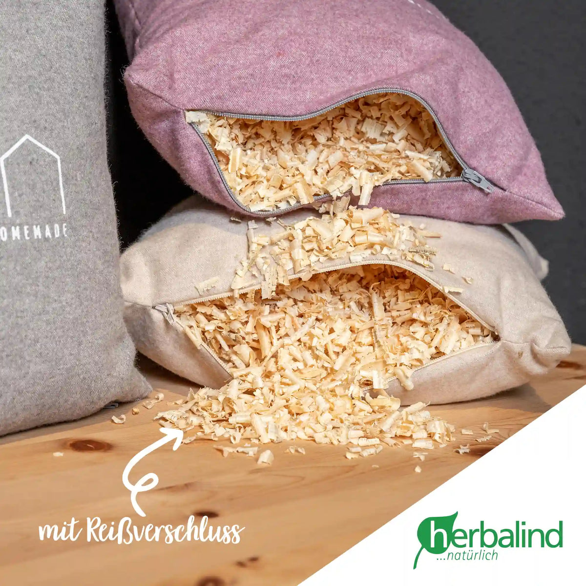 Zirbenkissen, happiness is homemade, Flanell natur, Zirbenholz, 30x30cm, 5666_5